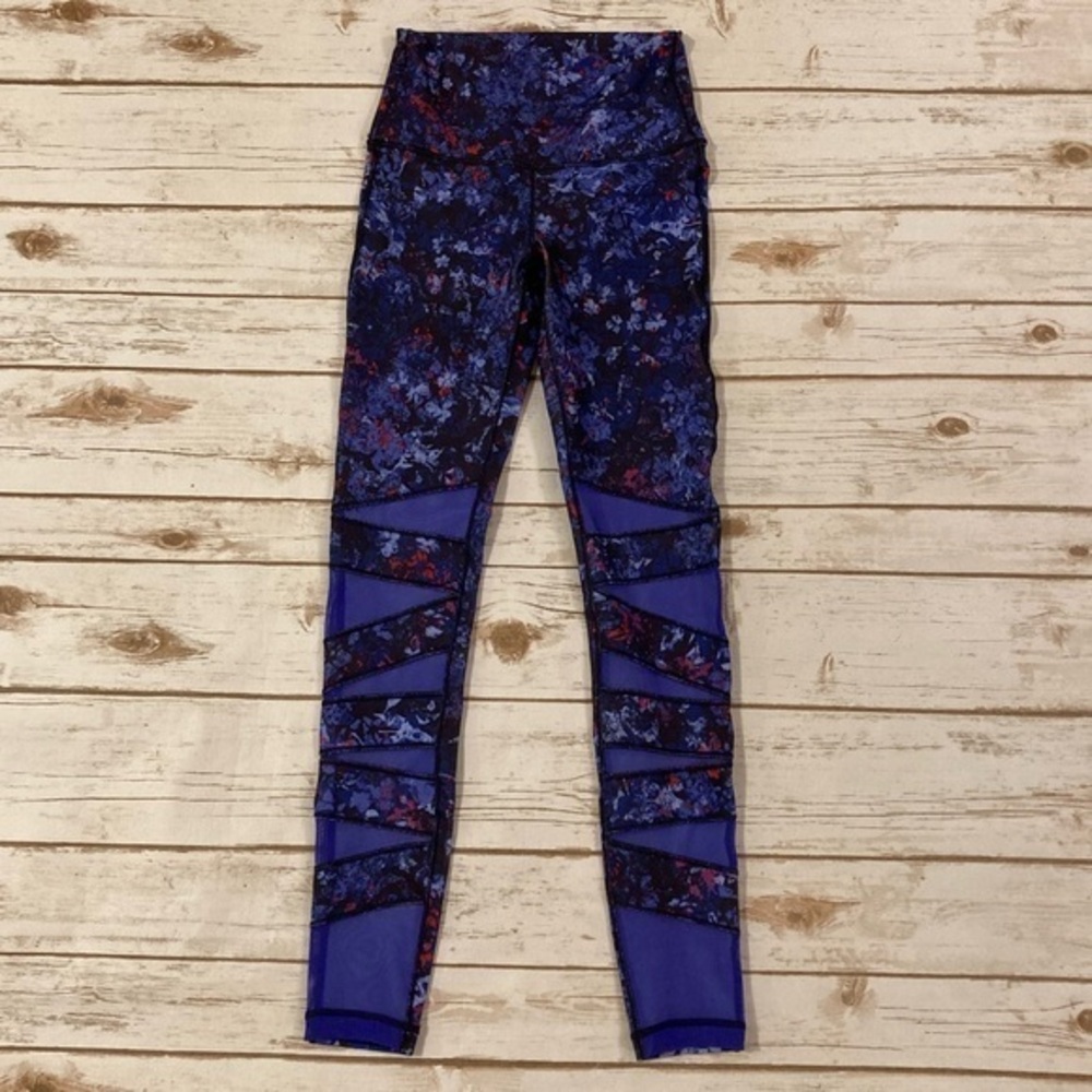 Lululemon Ivivva Rhythmic Tights Tech Mesh Floral Purple Size 10